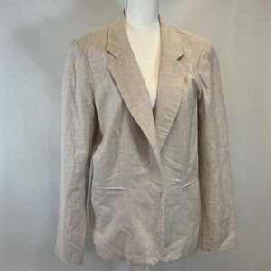 Dalia Micro Stripe Linen/Cotton Blend Open Front Fully Lined Blazer Size XL